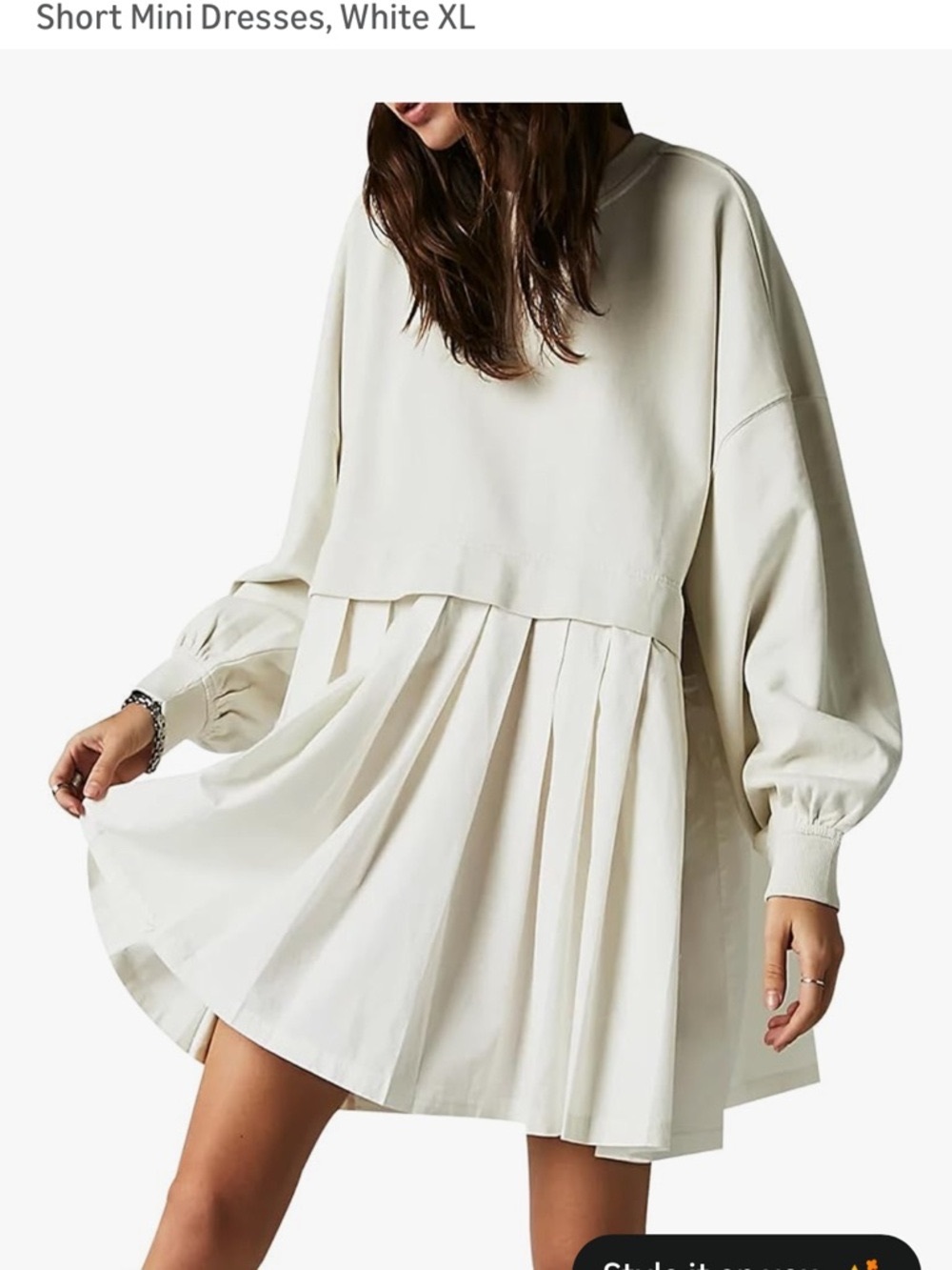 Women's Cream Pleated Mini Dress